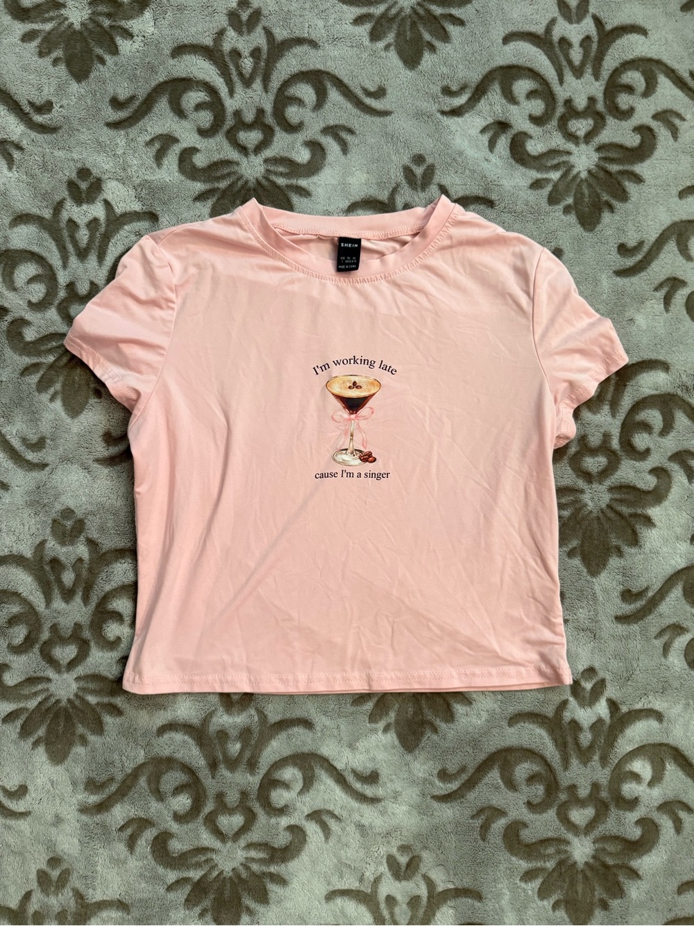 SHEIN Pink Graphic Tee with Singer Hourglass Design